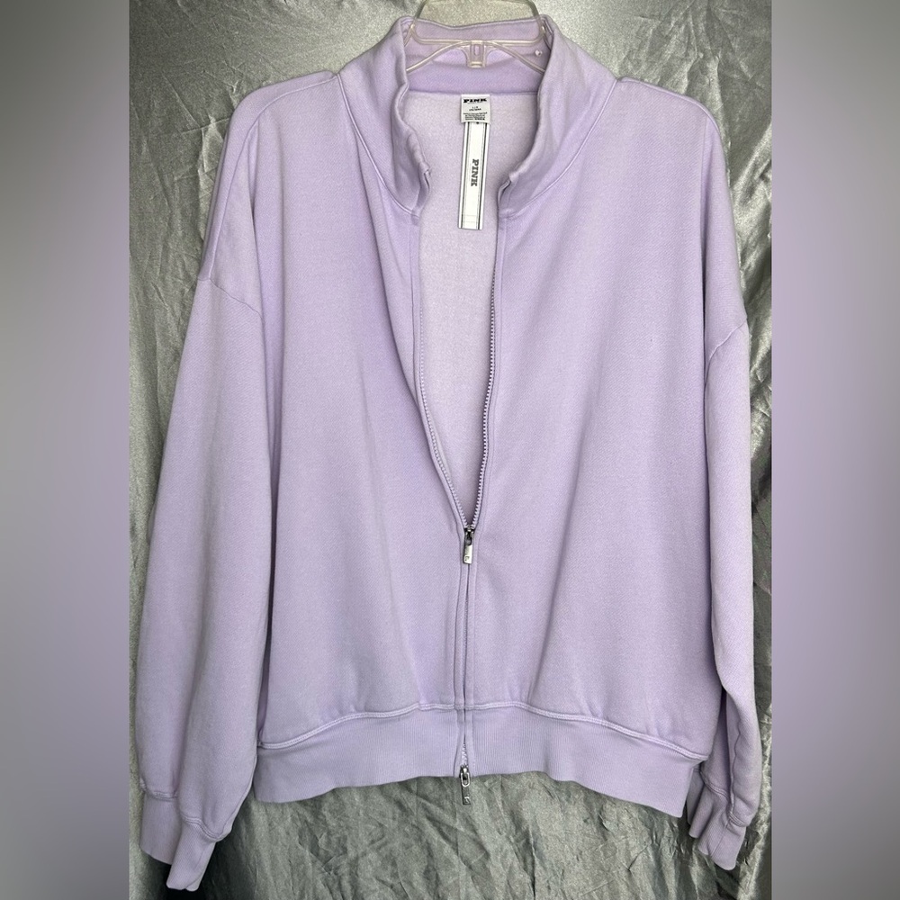 PINK Victoria's Secret NWTs Campus Fleece Pastel Lilac Zip-Up Hoodie Size L - Picture 7 of 7